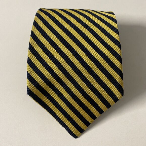 Brooks Brothers Maker Tie Striped Navy Yellow Silk 58" 3.75" - Picture 6 of 6